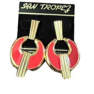 Vintage 1980s San Tropez Earrings Coral Costume Jewelry NWT